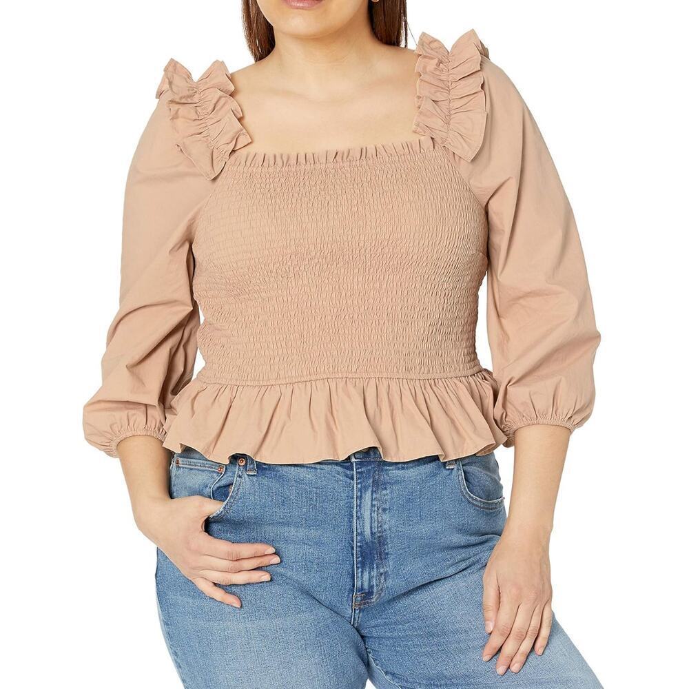 The Drop Women's Marisol Long-Sleeve Ruffle Smocked Top XXL
